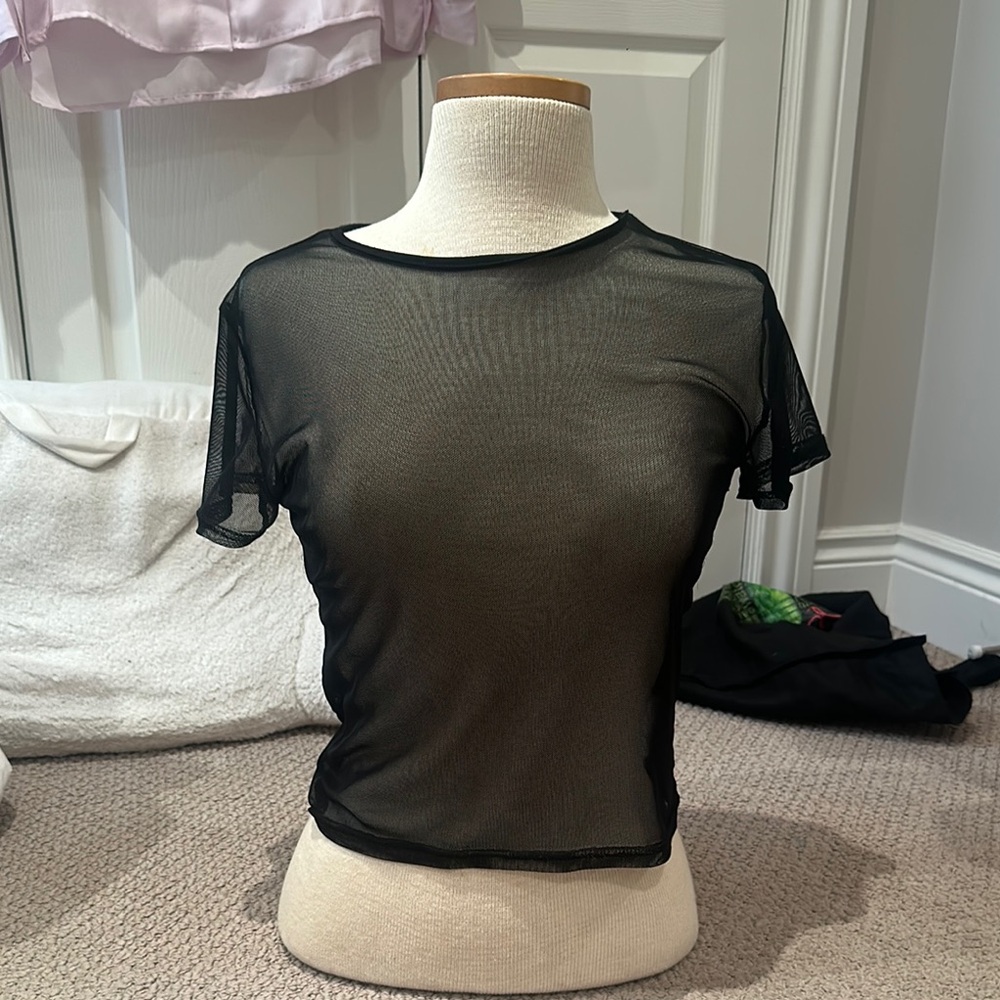 PrettyLittleThing Black Mesh Short Sleeve Top